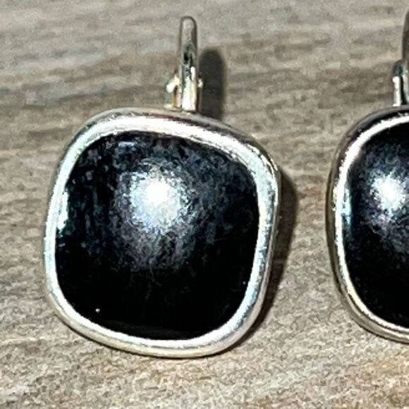 Vintage Square Drop Leaver Back Earrings Black And Silver Tone Classiccore Boho - Picture 6 of 7